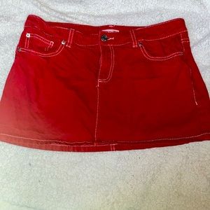 Red and white stitching denim jeans skirt from garage